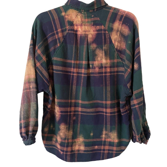 Women's Green Plaid Upcycled Bleached Reworked Unique Button-Down Shirt - XS - Picture 4 of 7